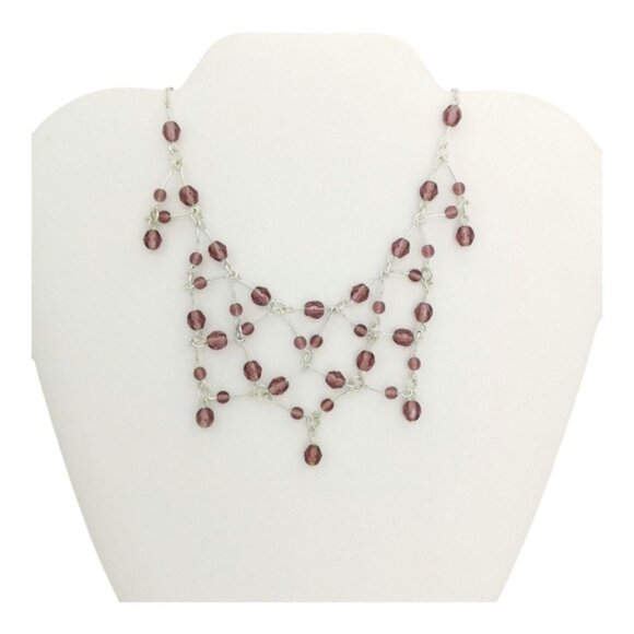 Vintage Czech Purple Crystal Necklace Silver tone - Picture 3 of 7